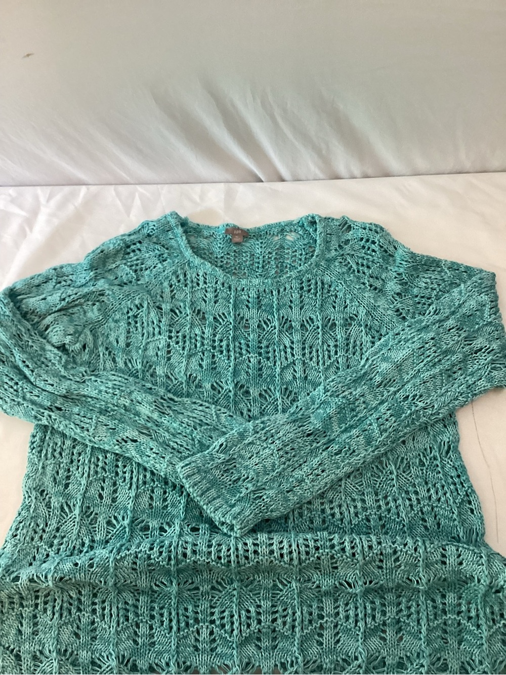 JJill Teal Open-Knit Crewneck Fisherman Cable Knit Sweater XL Nautical